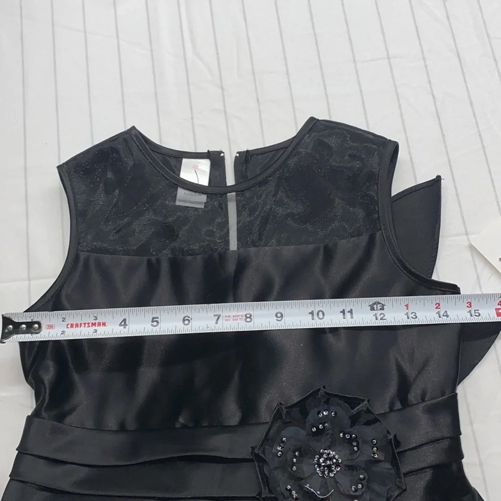 Julia Lee Satin Elegant Black Kids Dress with Floral Accent, knee Lenght Size12 - Picture 10 of 11